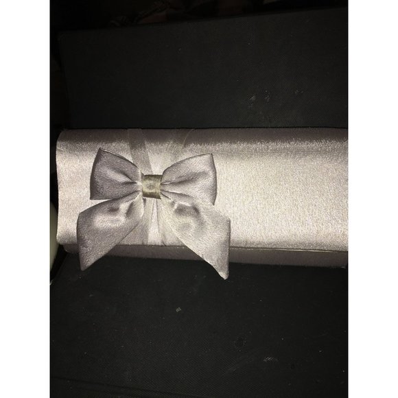 Simply Sophisticated Silver Satin with Bold Beautiful Bow Mini Formal Purse Hand - Picture 1 of 7